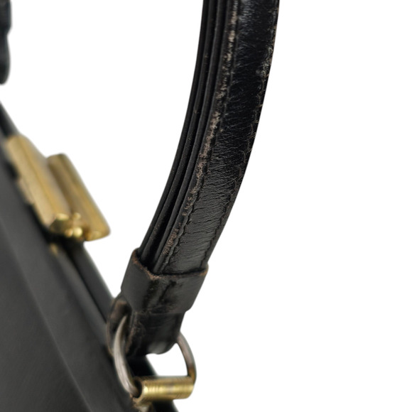 VNT 1970s black leather handbag purse snap lock frame fair condition - Picture 5 of 14